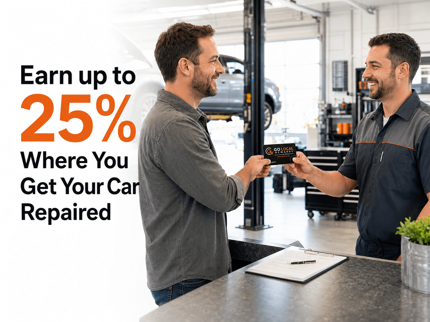 A local auto repair shop. Earn up to 15% in reward points at local auto shops.