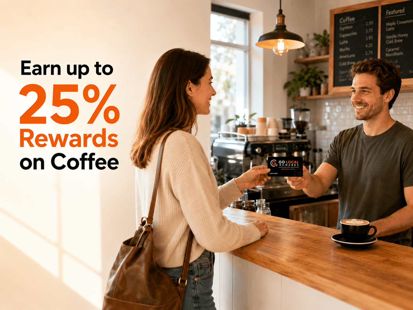 A neighborhood coffee shop welcoming local customers. Earn up to 10% in reward points at local coffee shops.