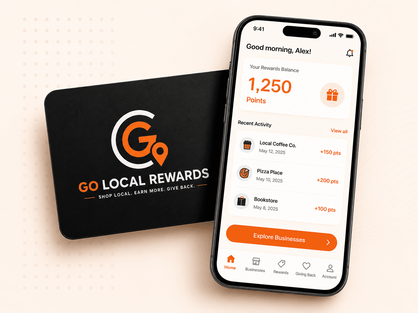 Go Local Rewards mobile app and member card